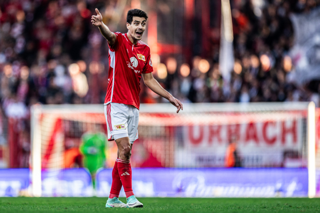 Diogo Leite of 1.FC Union Berlin gestures during the Bundesliga match between 1. FC Union Berlin and VfB Stuttgart