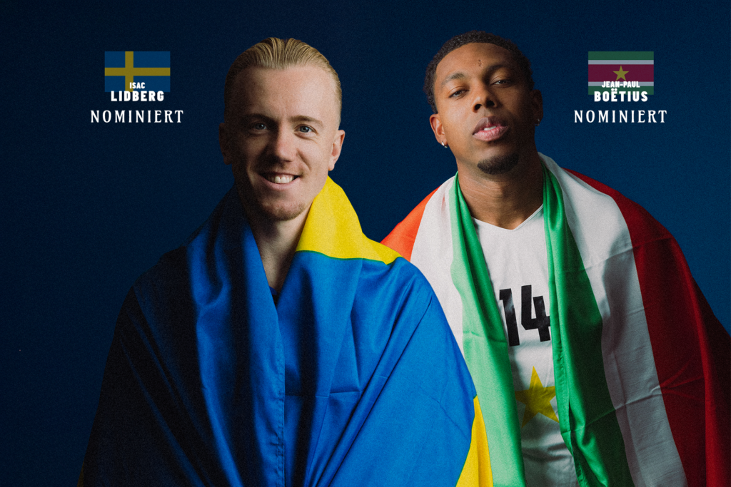 Isac Lidberg mit der schwedischen und Jean-Paul Boetius mit der surinamischen Flagge.