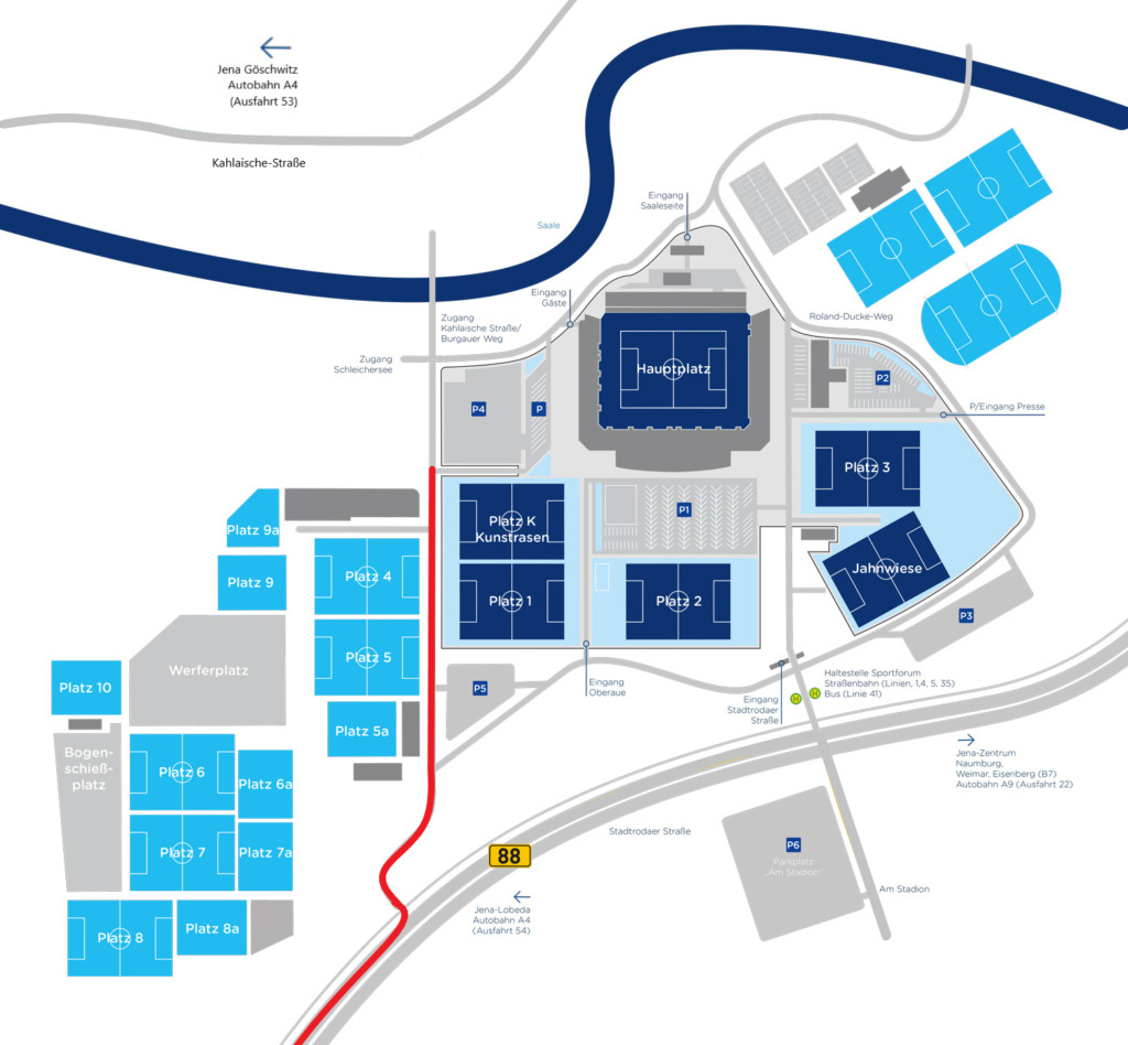 Anreiseplan zum Ernst-Abbe-Sportfeld (Jena),